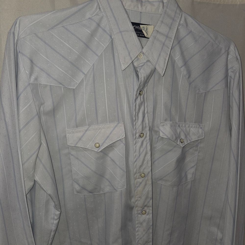 VTG Wrangler Sz L T Pearl Snap Western Shirt Blue Plaid Coastal Cowboy Americana